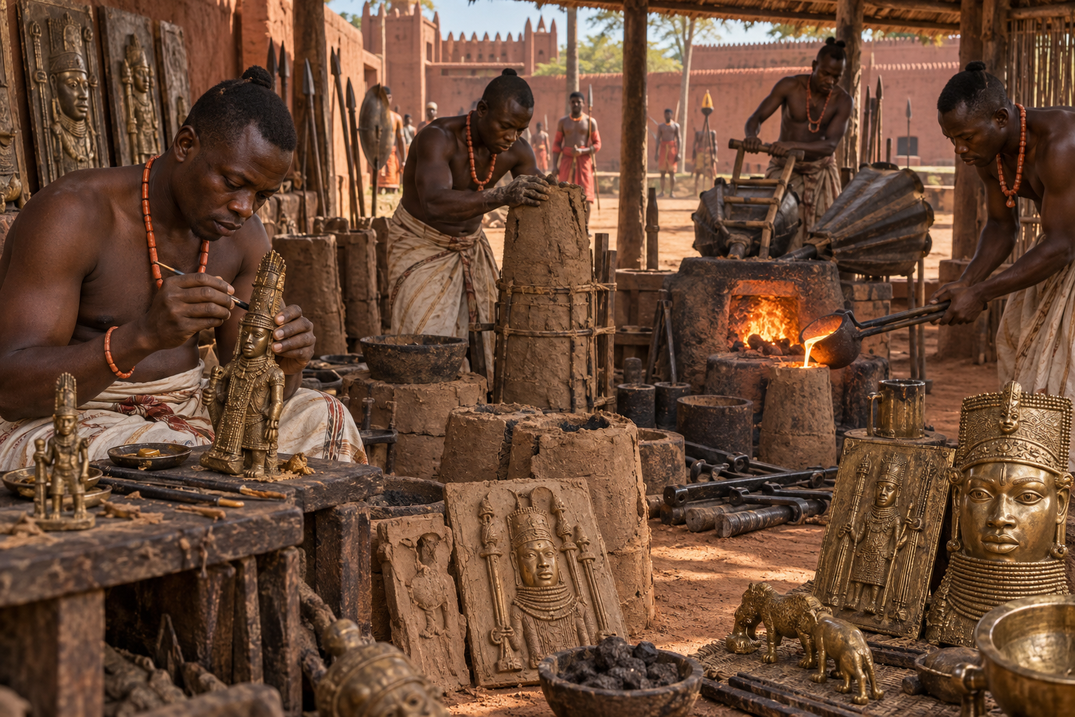 Historical reconstruction of Igun Eronmwon artisans using lost-wax casting in Benin City