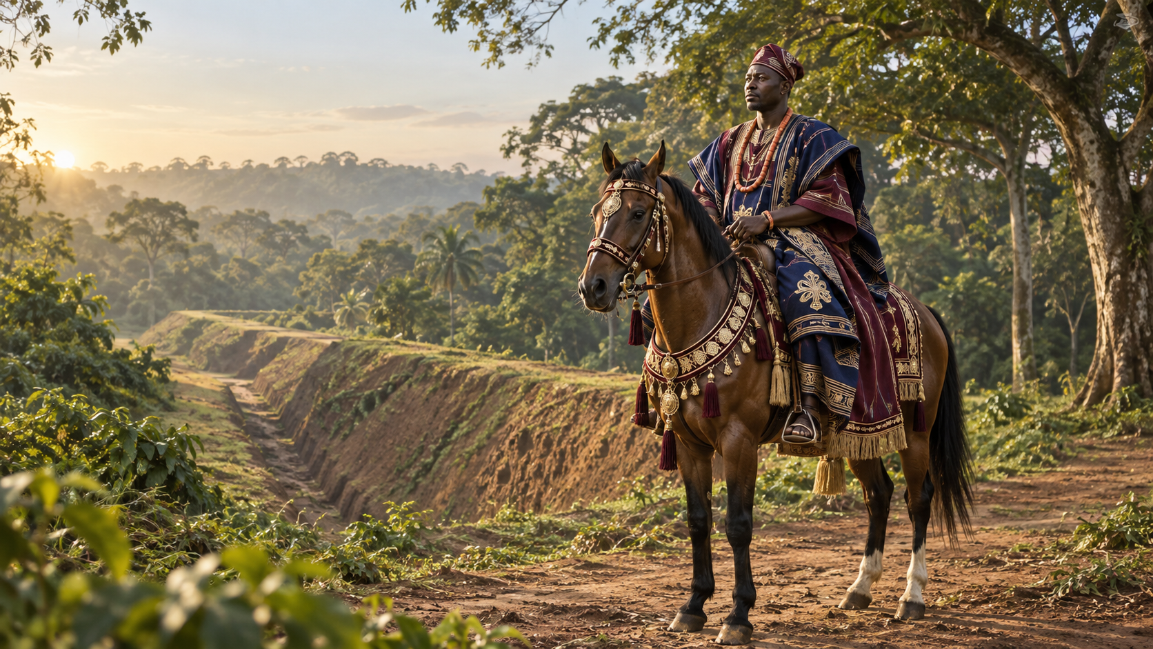 Ijebu Kingdom history represented by a ceremonial horse rider beside Sungbo's Eredo.