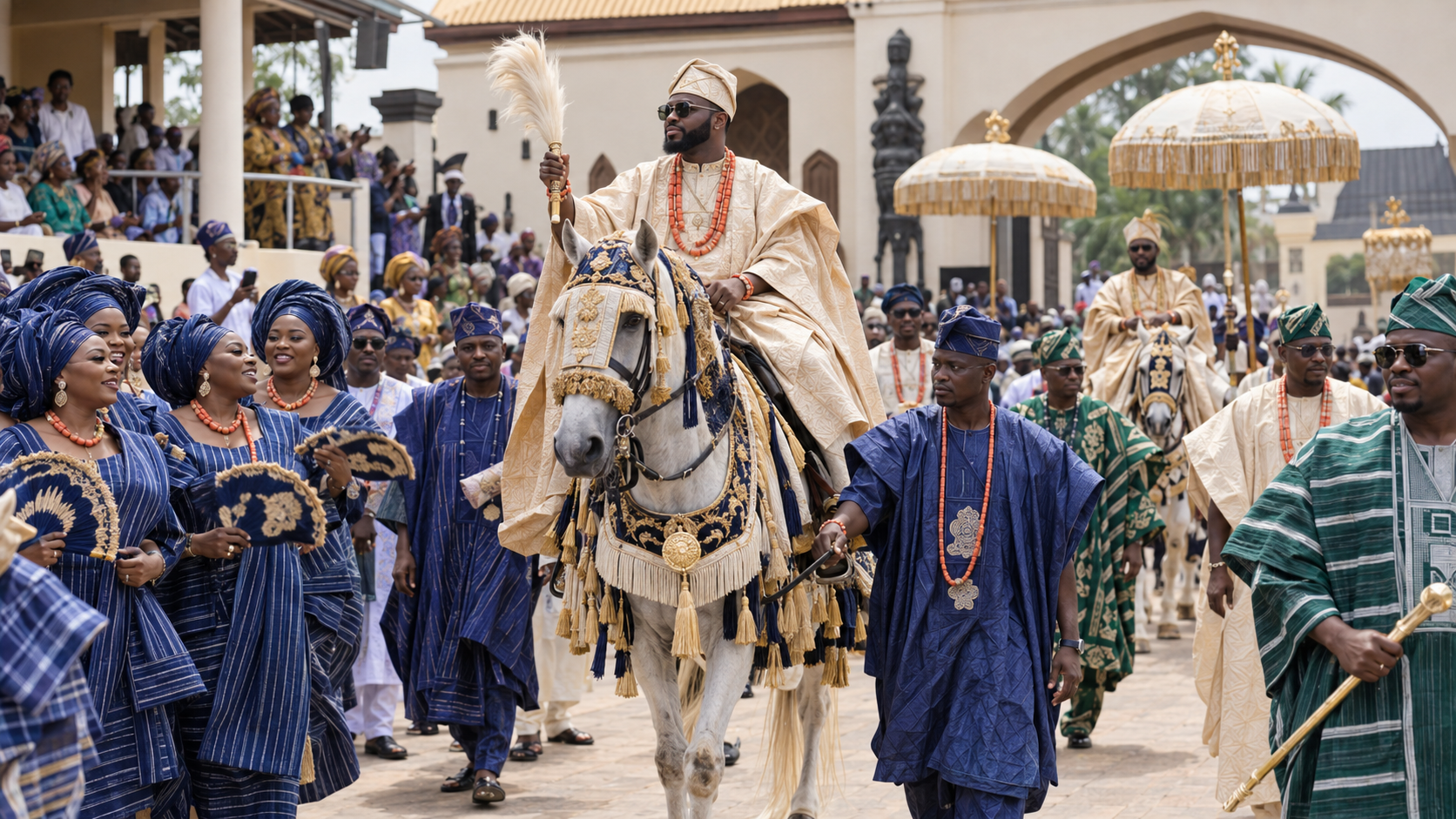 Ojude Oba festival with Ijebu age-grade groups and decorated horse riders in Ijebu-Ode.